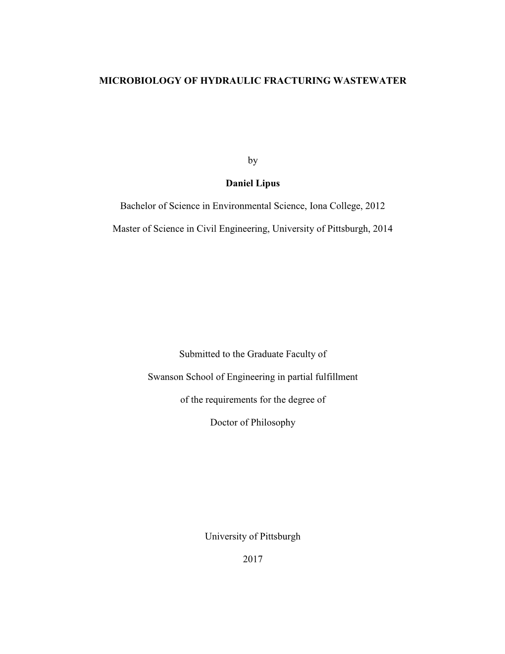 MICROBIOLOGY of HYDRAULIC FRACTURING WASTEWATER By