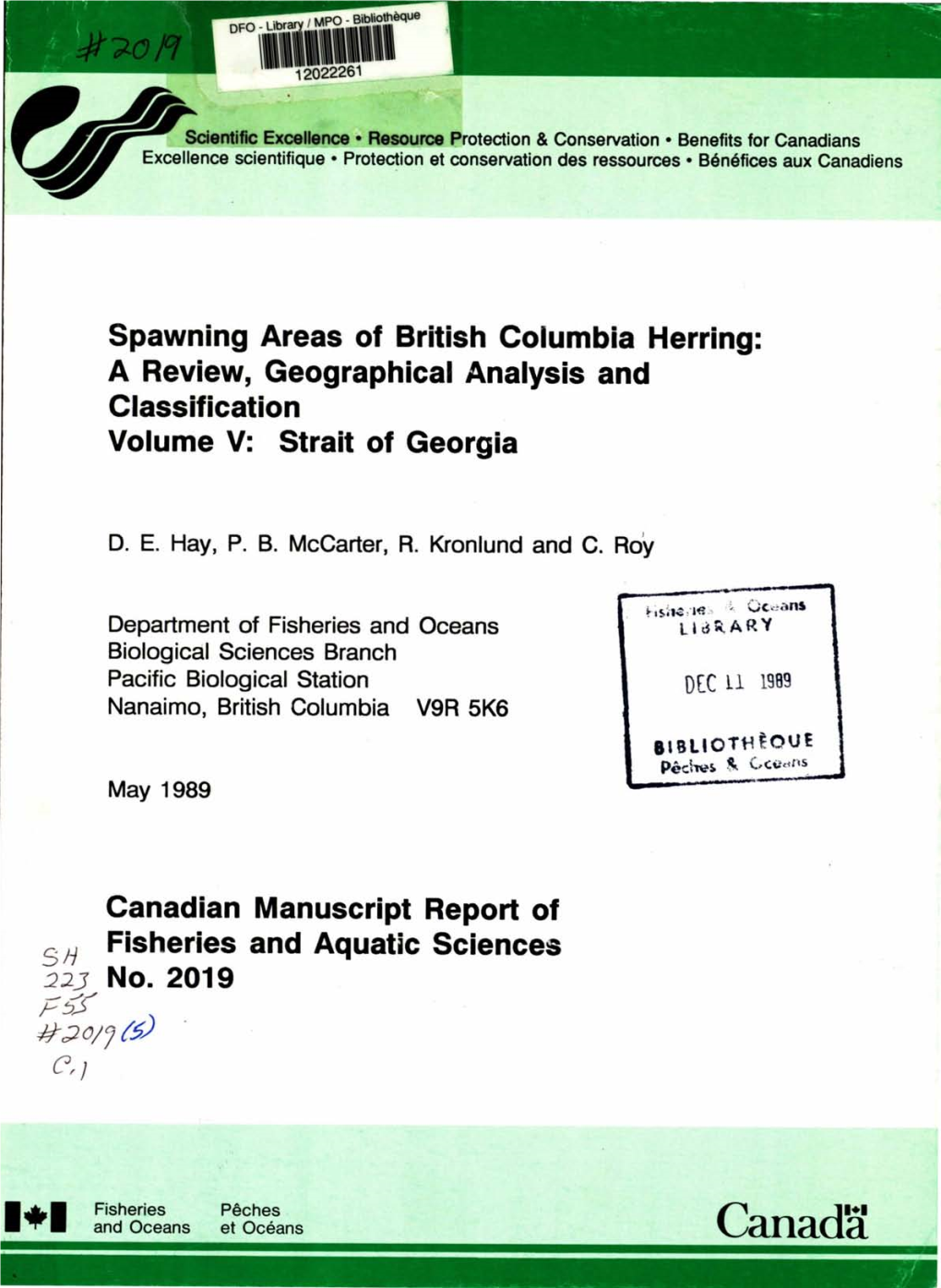 Canadian Manuscript Report of Fisheries and Aquatic Sciences No