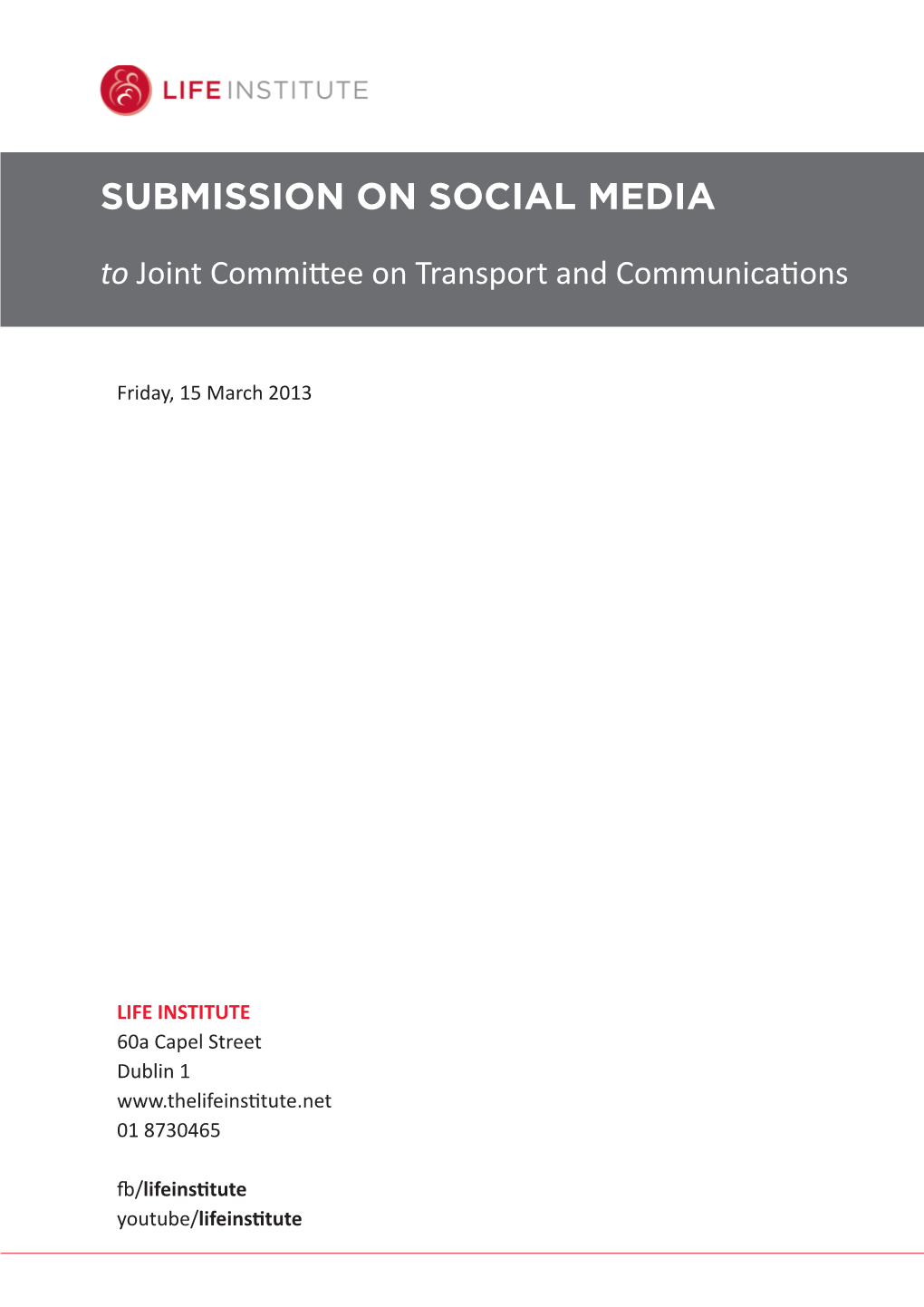 SUBMISSION on SOCIAL MEDIA to Joint Commi6ee on Transport and Communica5ons