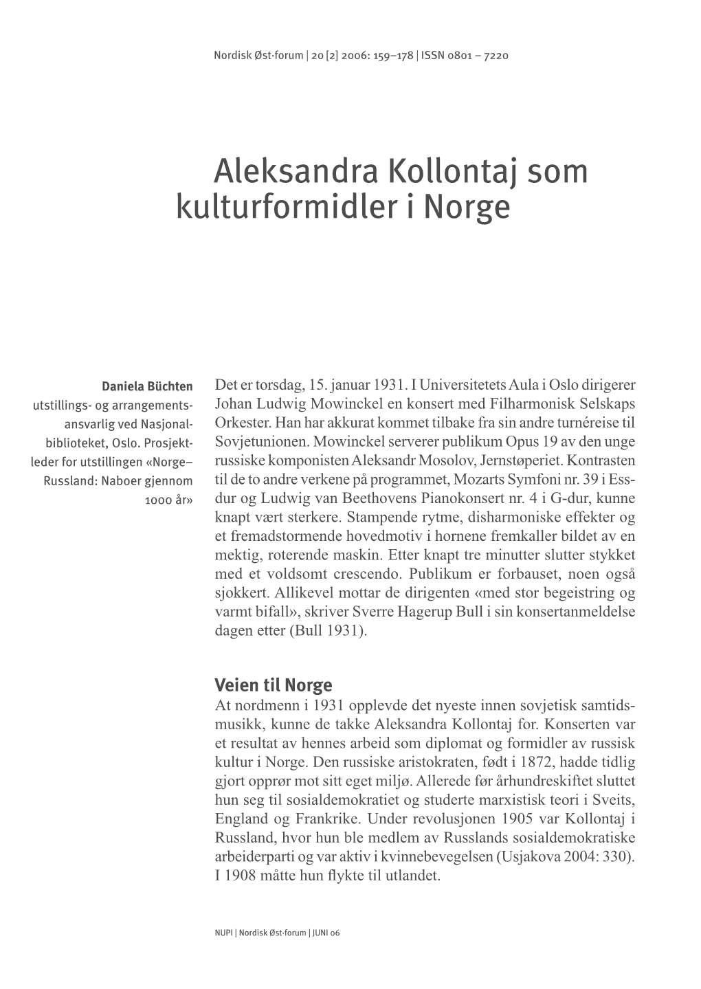 Aleksandra Kollontaj Som Kulturformidler I Norge