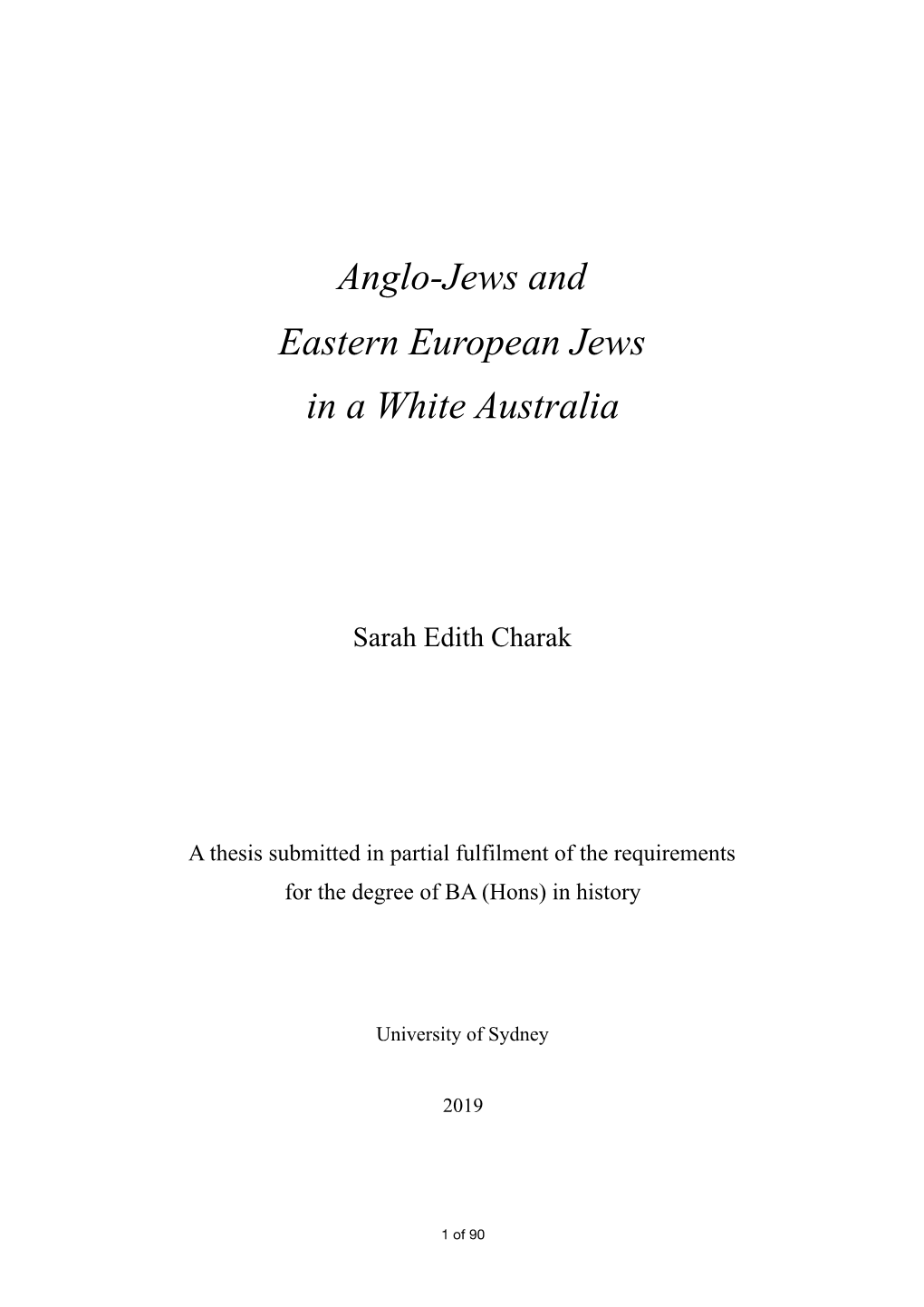 Anglo-Jews and Eastern European Jews in a White Australia