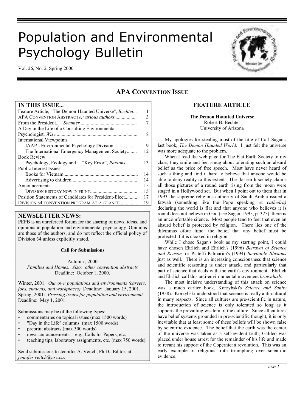 Population and Environmental Psychology Bulletin