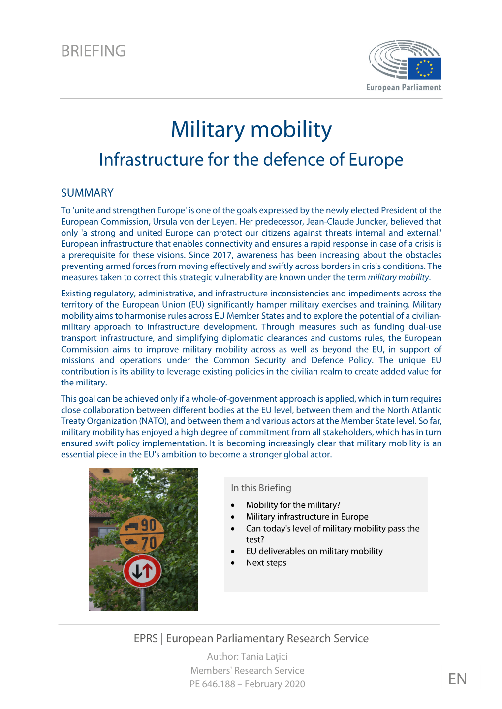 Military Mobility Infrastructure for the Defence of Europe