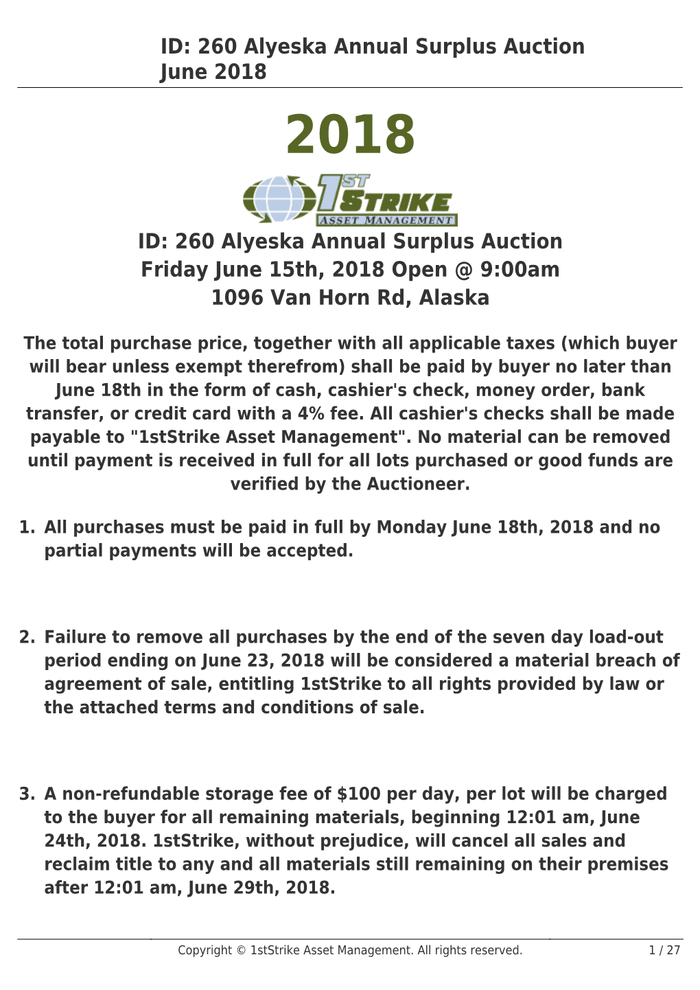 260 Alyeska Annual Surplus Auction June 2018 2018