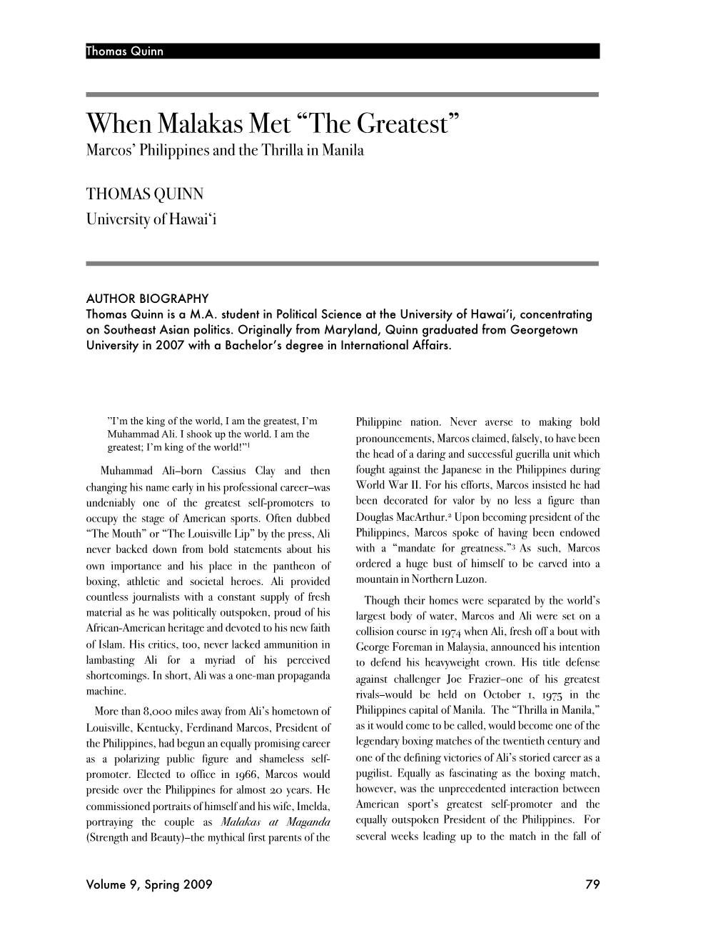 When Malakas Met “The Greatest” Marcos’ Philippines and the Thrilla in Manila