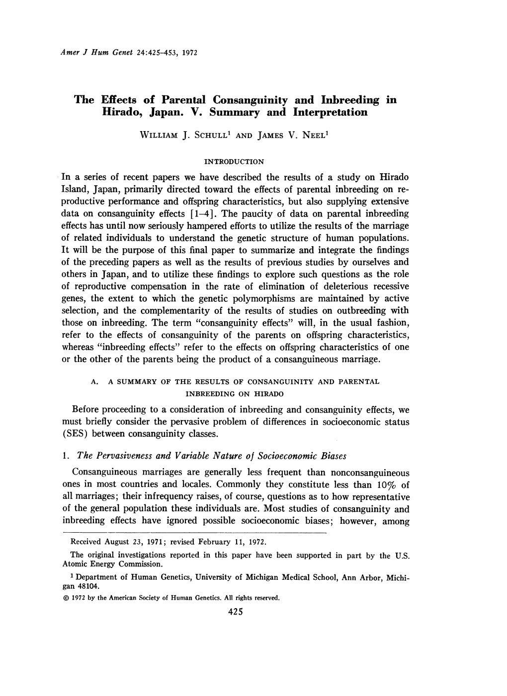 The Effects of Parental Consanguinity and Inbreeding in Hirado, Japan. V