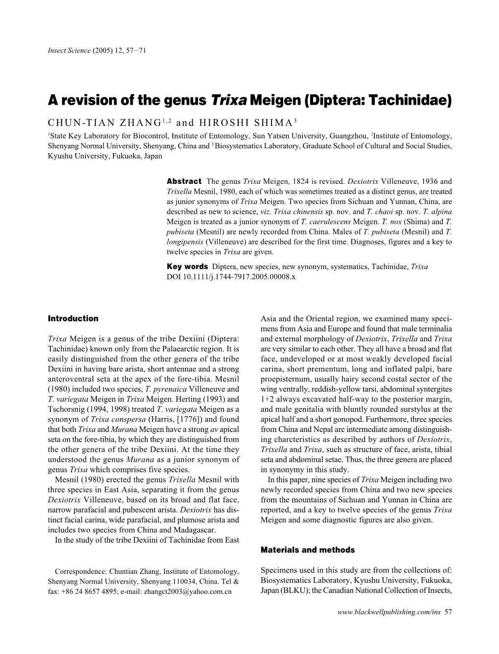 A Revision of the Genus Trixa Meigen (Diptera: Tachinidae) 57