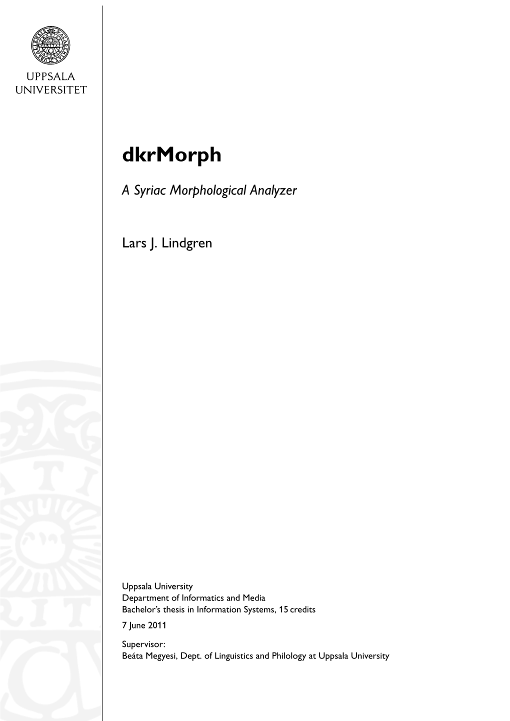 Dkrmorph a Syriac Morphological Analyzer