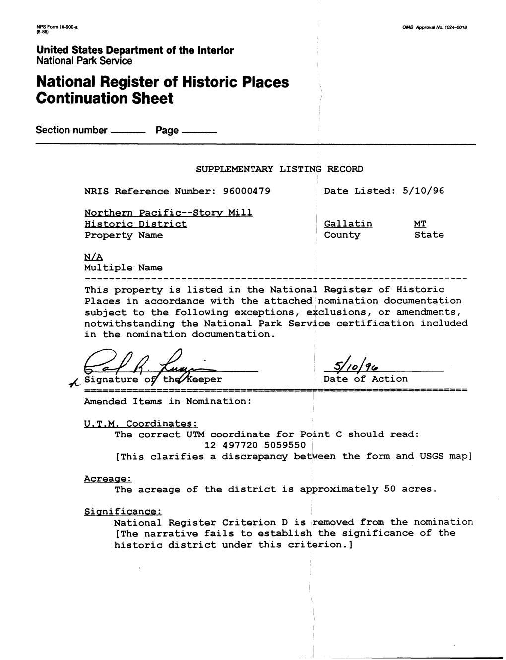 National Register of Historic Places Continuation Sheet