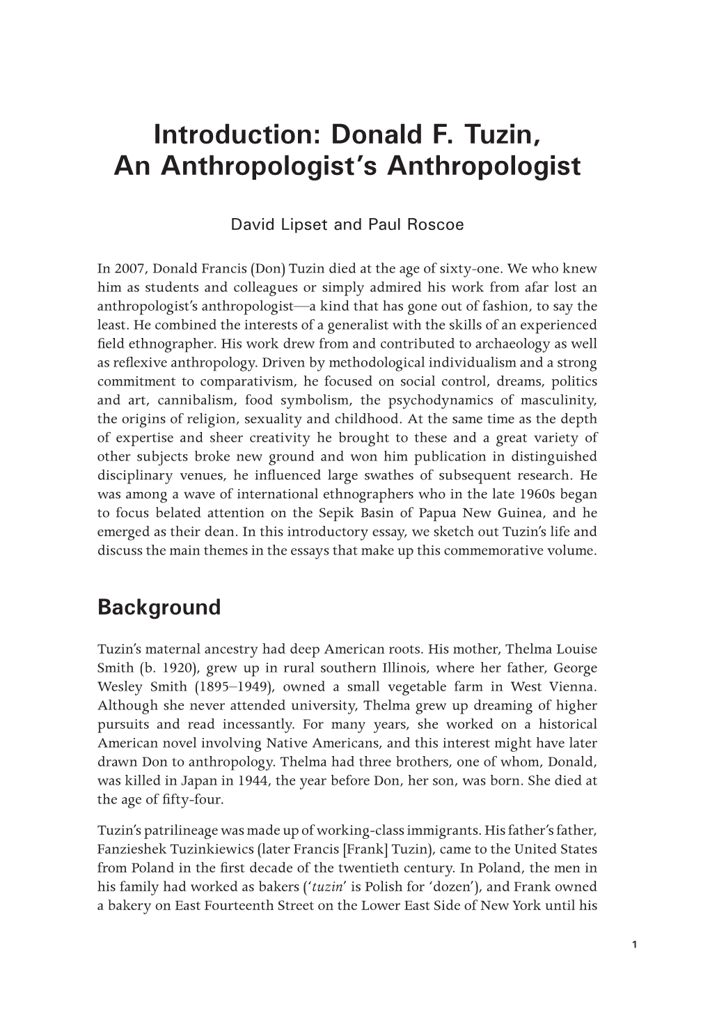 Introduction: Donald F. Tuzin, an Anthropologist's Anthropologist