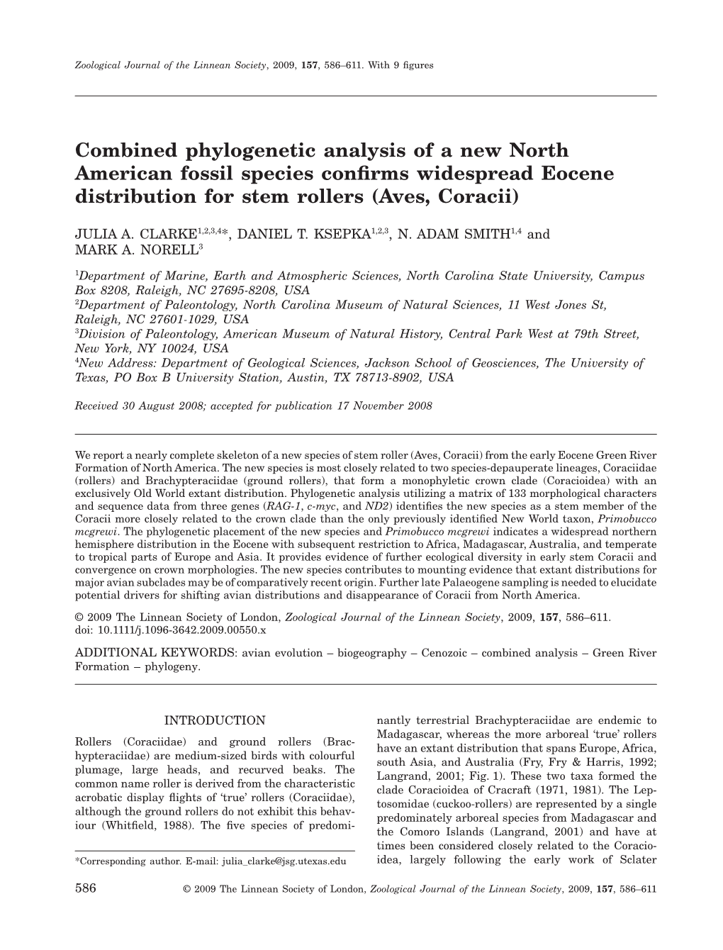 Combined Phylogenetic Analysis of a New North American Fossil Species Conﬁrms Widespread Eocene