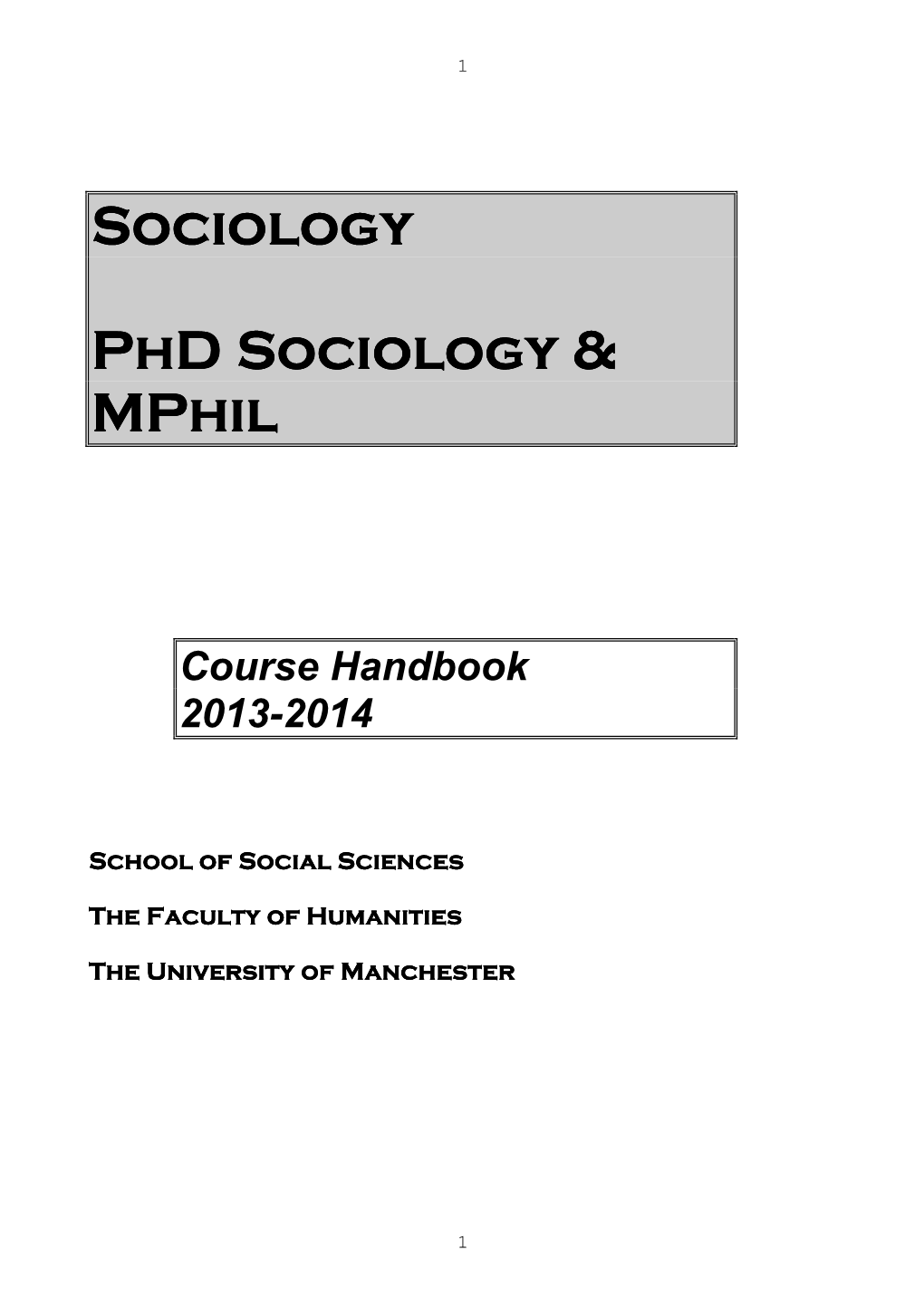 Sociology Sociology Phd Sociology & Mphil