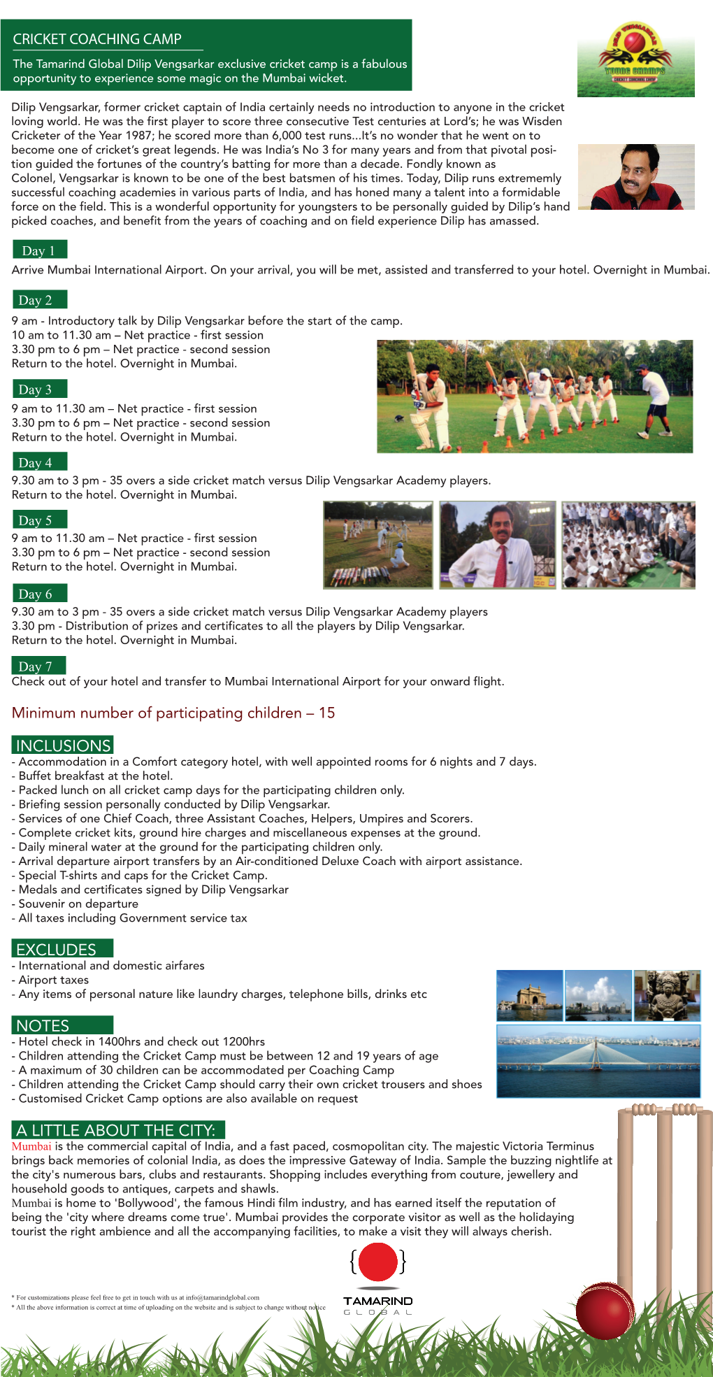 Itinerary Cricket Coaching Camp