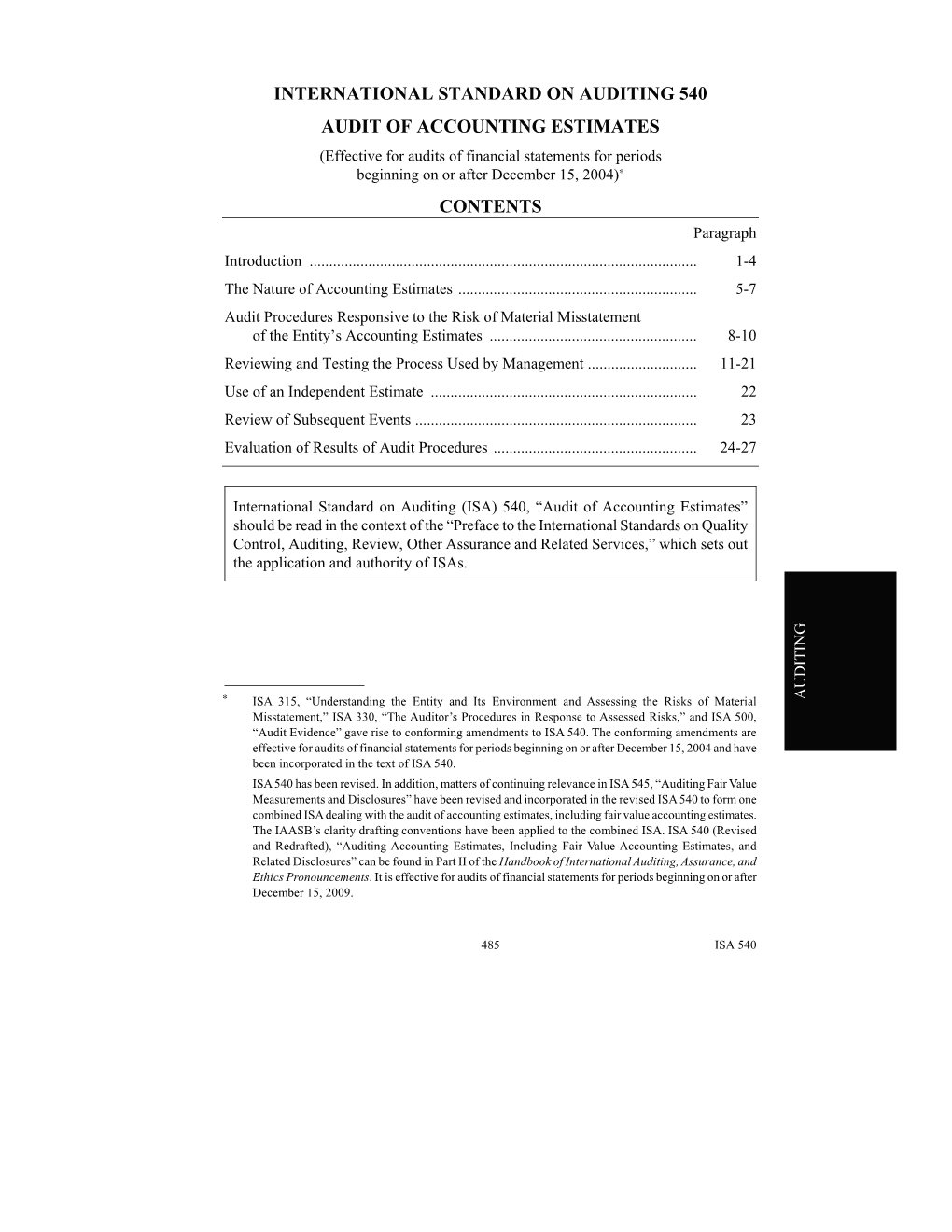 International Standard on Auditing 540 Audit of Accounting Estimates