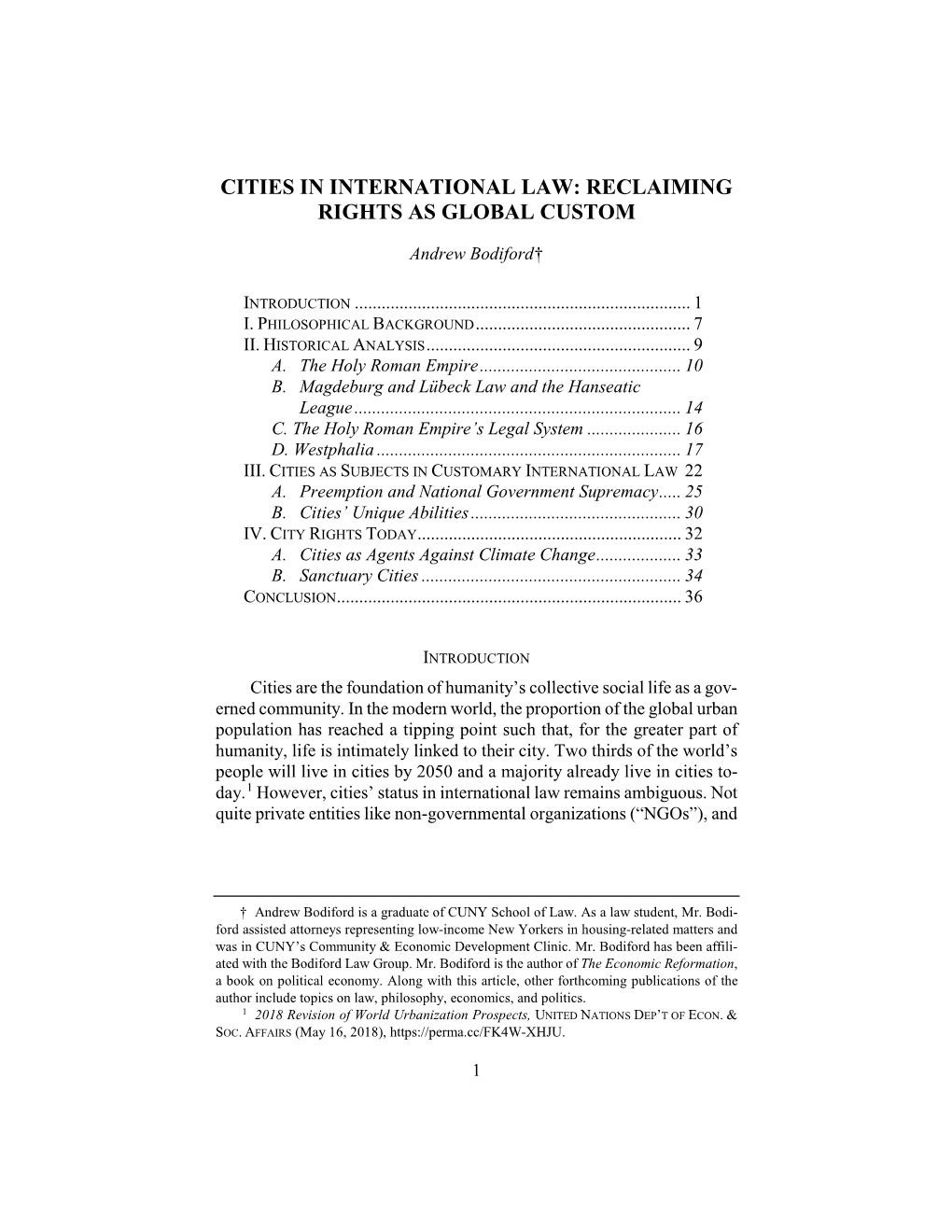 Cities in International Law: Reclaiming Rights As Global Custom