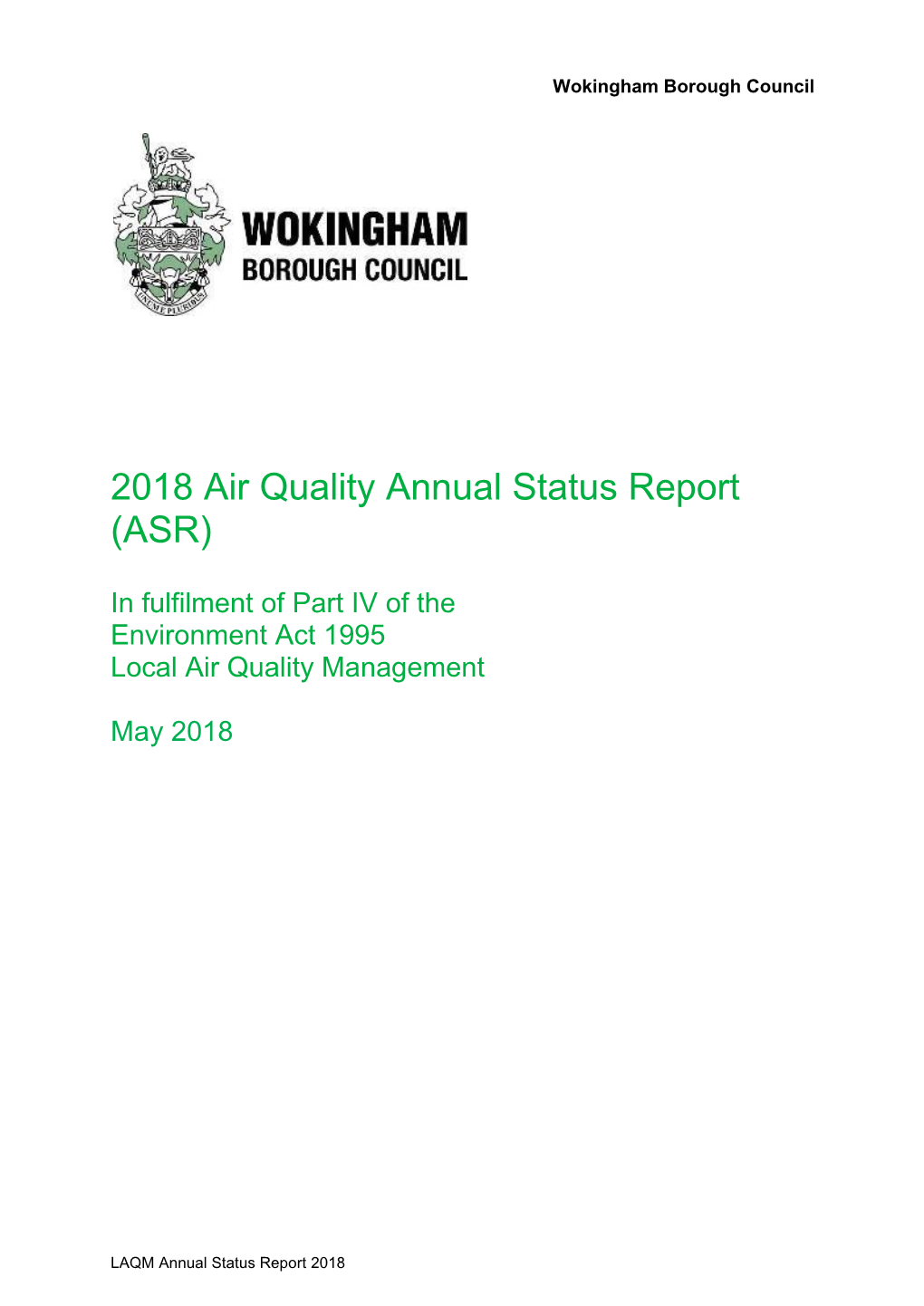 Wokingham Borough Council Air Quality Results 2018