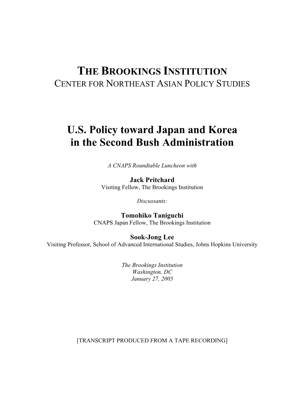 US Policy Toward Japan and Korea in the Second Bush Administration