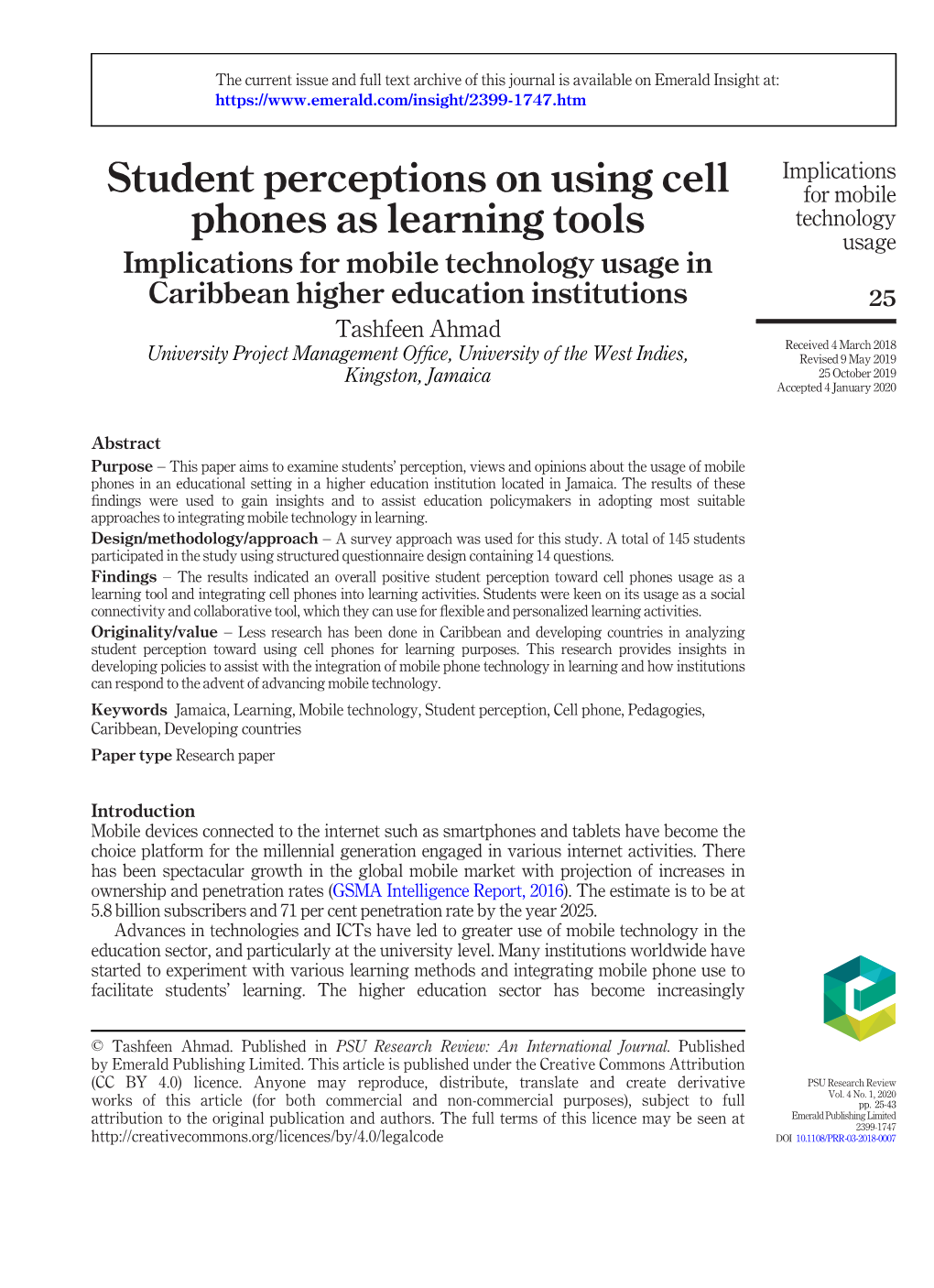 Student Perceptions on Using Cell Phones As Learning Tools