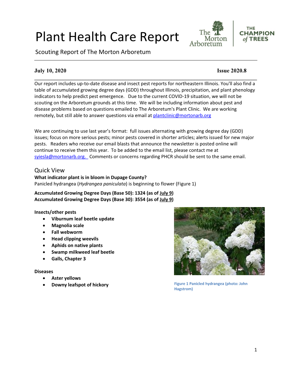 Plant Health Care Report Scouting Report of the Morton Arboretum