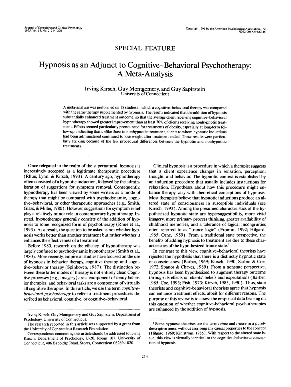 Hypnosis As an Adjunct to Cognitive-Behavioral Psychotherapy: a Meta-Analysis