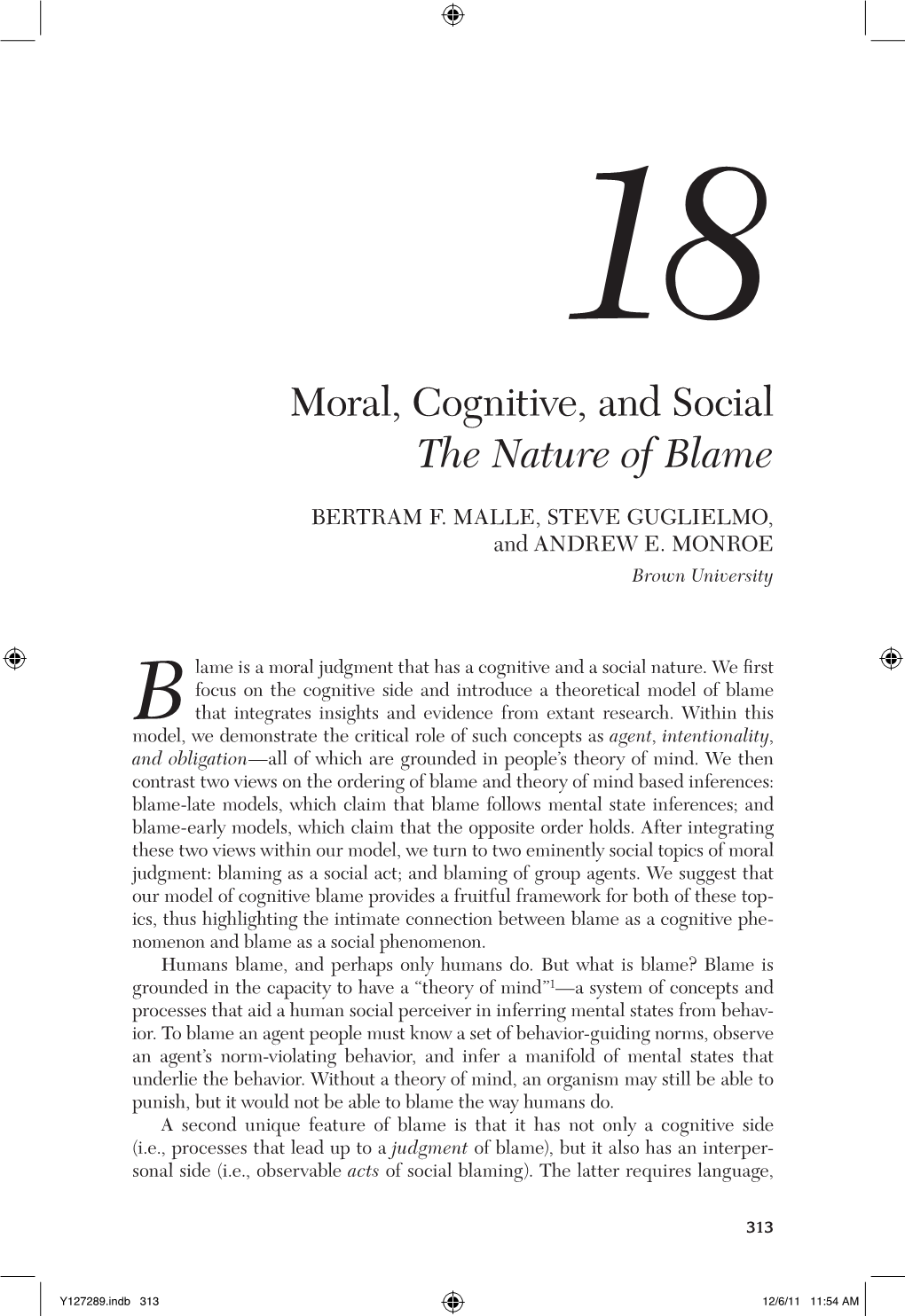 Moral, Cognitive, and Social the Nature of Blame