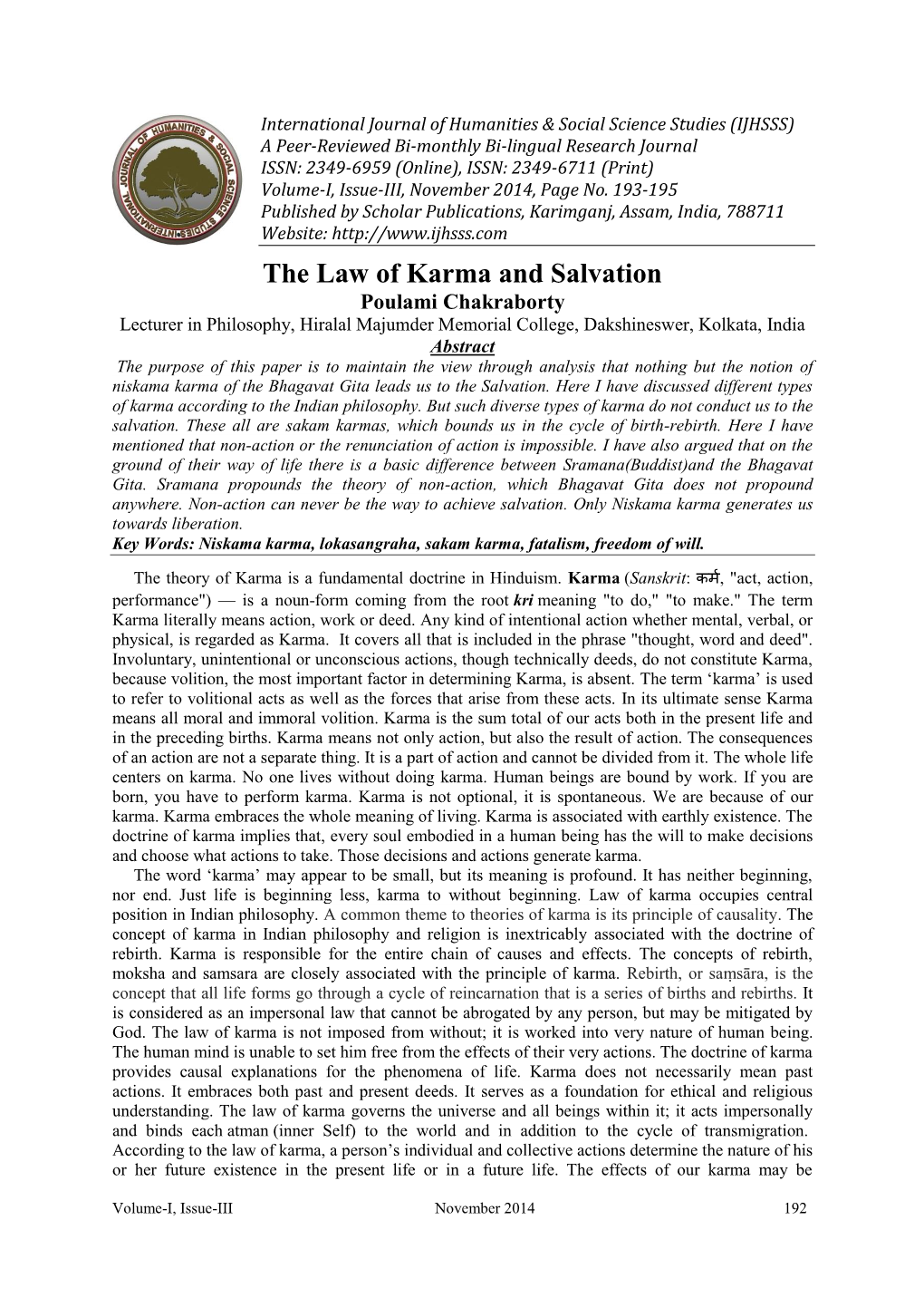 The Law of Karma and Salvation