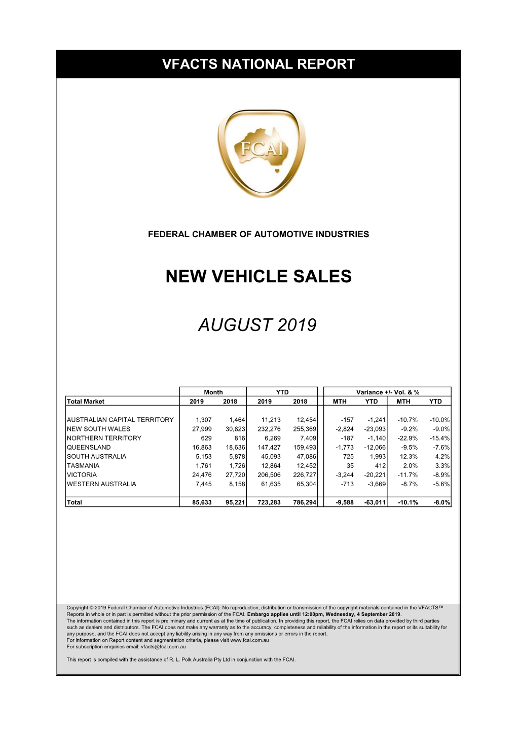 New Vehicle Sales August 2019