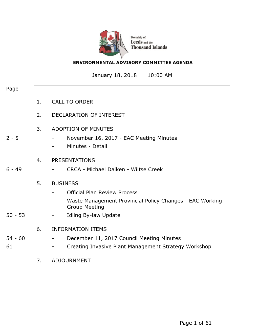 Environmental Advisory Committee Agenda