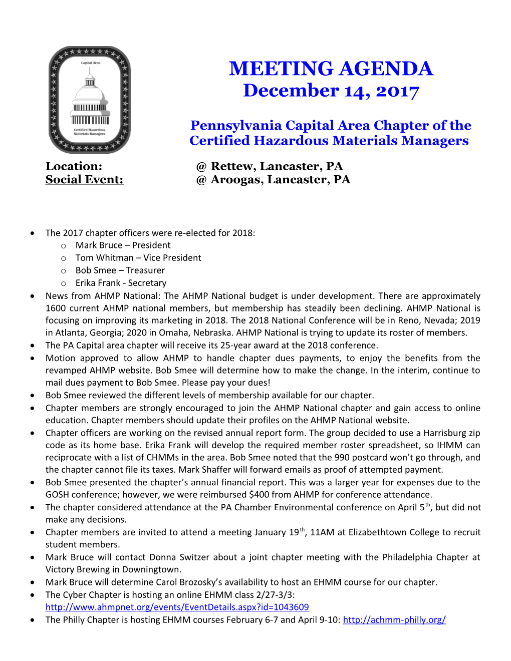 Pennsylvania Capital Area Chapter of the Certified Hazardous Materials Managers