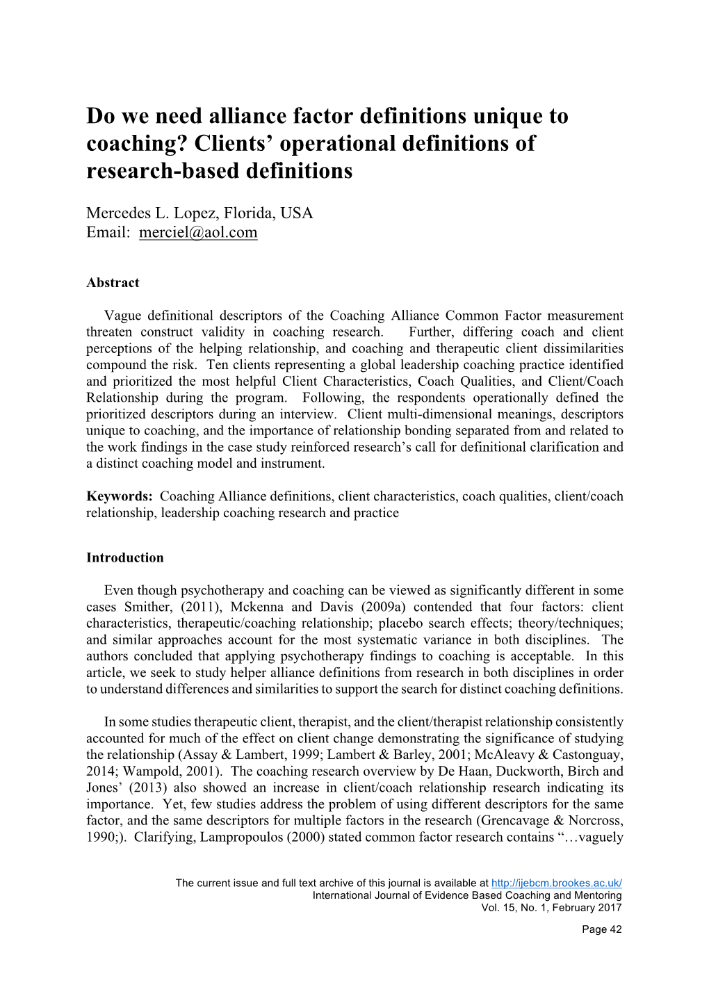 Do We Need Alliance Factor Definitions Unique to Coaching? Clients’ Operational Definitions of Research-Based Definitions