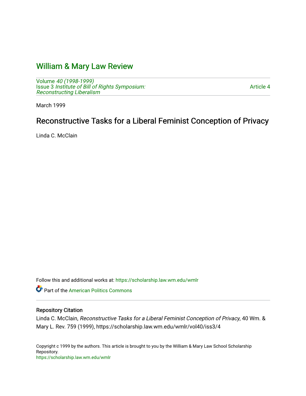 Reconstructive Tasks for a Liberal Feminist Conception of Privacy