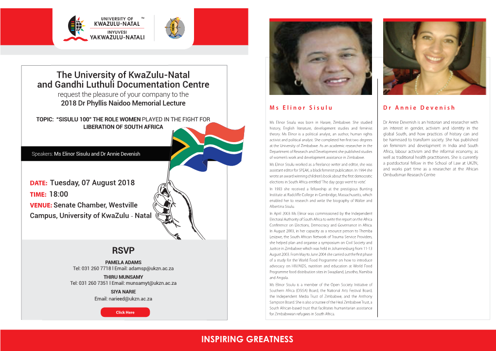 The University of Kwazulu-Natal and Gandhi Luthuli Documentation Centre Rsvp