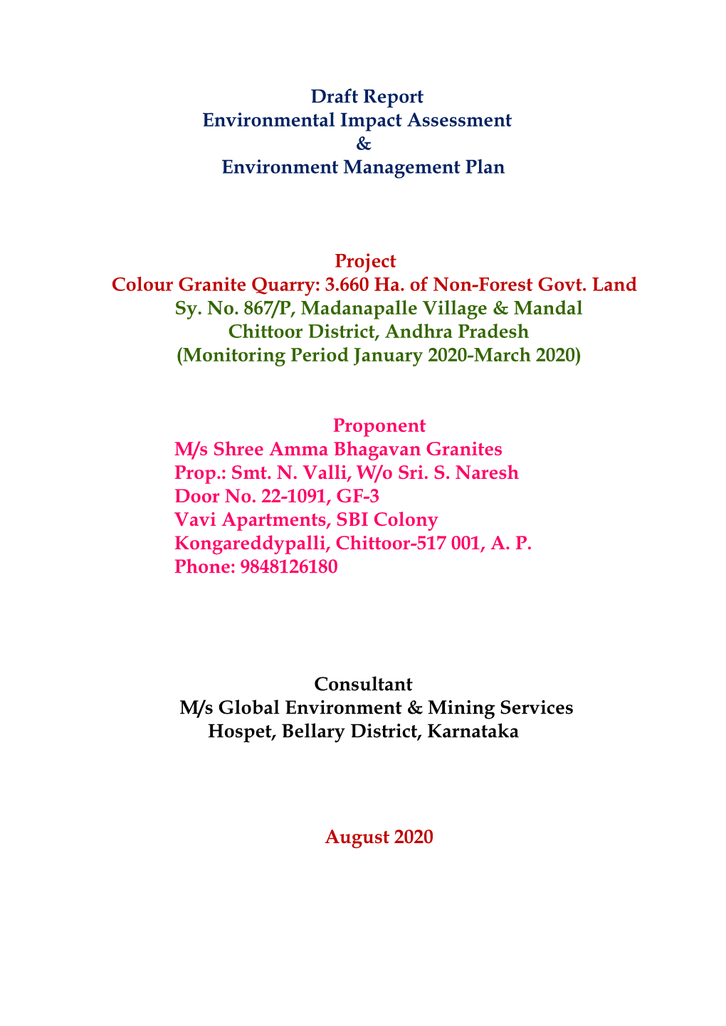 Draft Report Environmental Impact Assessment & Environment