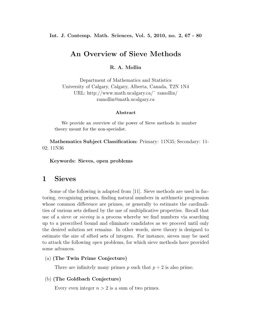 An Overview of Sieve Methods