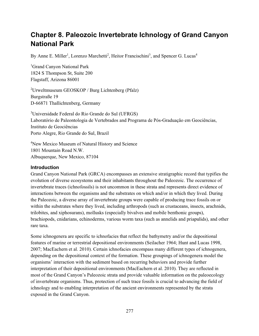 Chapter 8. Paleozoic Invertebrate Ichnology of Grand Canyon National Park