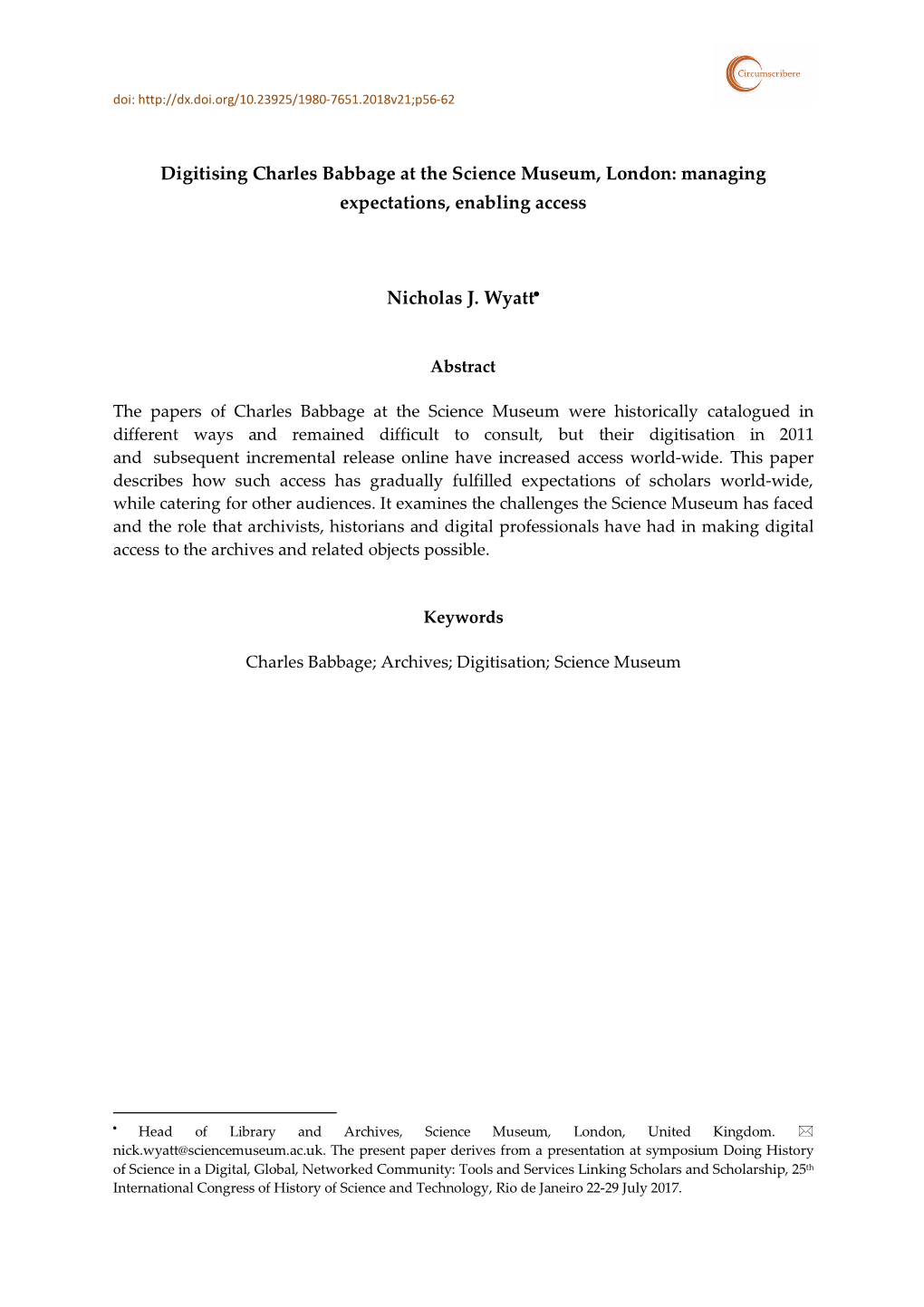 Digitising Charles Babbage at the Science Museum, London: Managing Expectations, Enabling Access