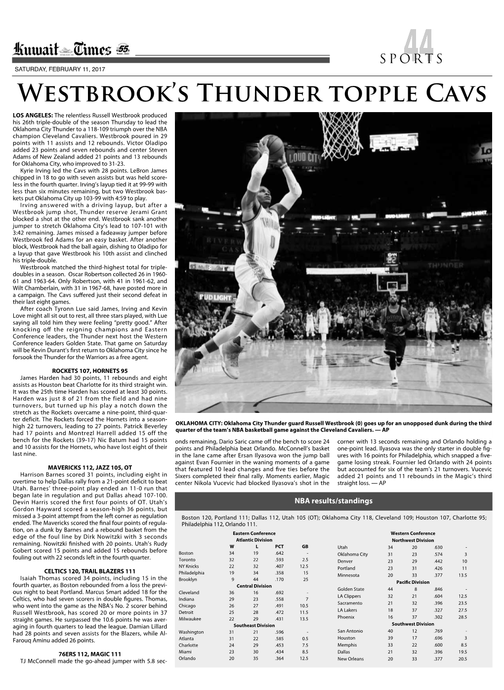 Westbrook's Thunder Topple Cavs