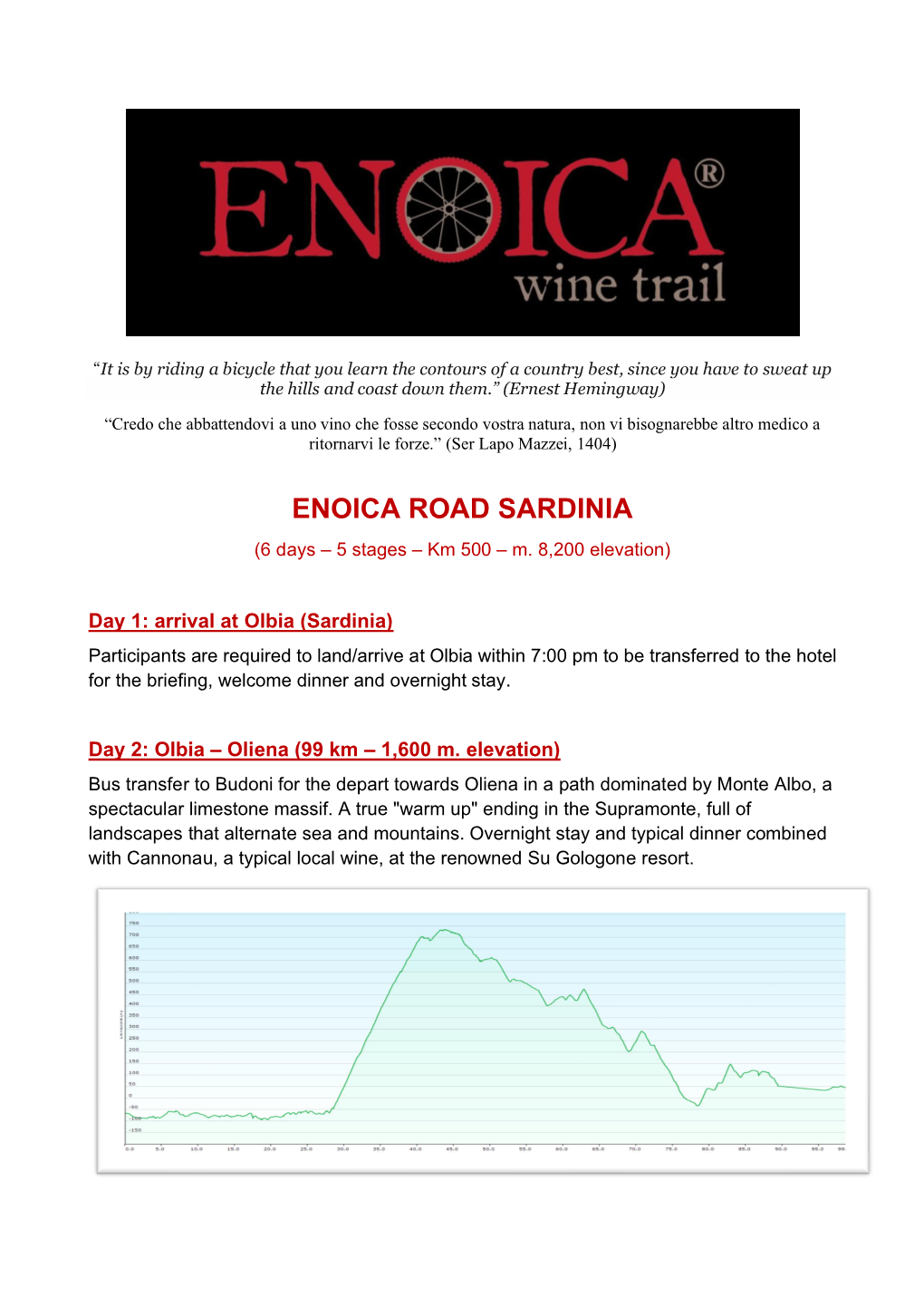 ENOICA ROAD SARDINIA (6 Days – 5 Stages – Km 500 – M