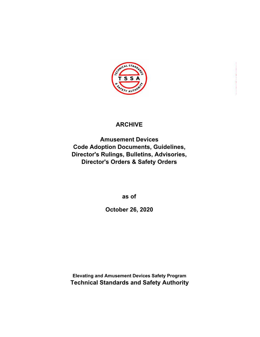 Technical Standards and Safety Authority ARCHIVE Amusement