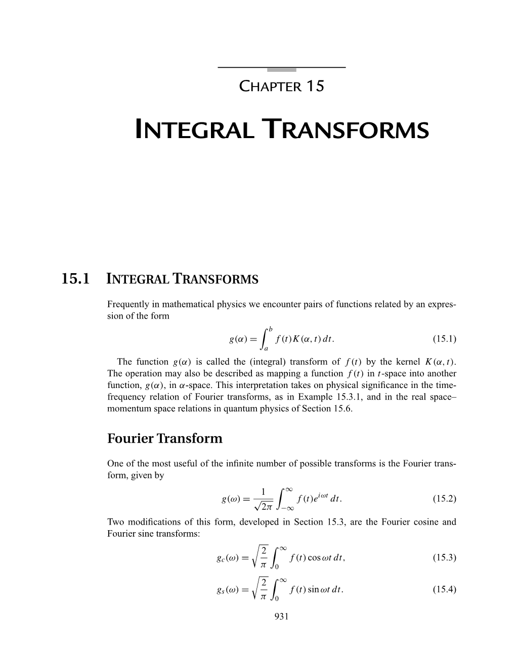 15.1 Integral Transforms