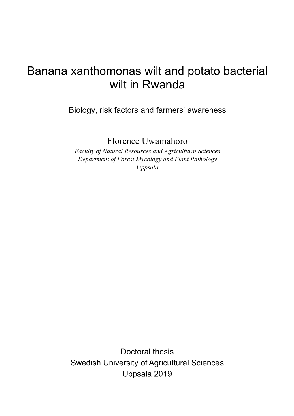 Banana Xanthomonas Wilt and Potato Bacterial Wilt in Rwanda