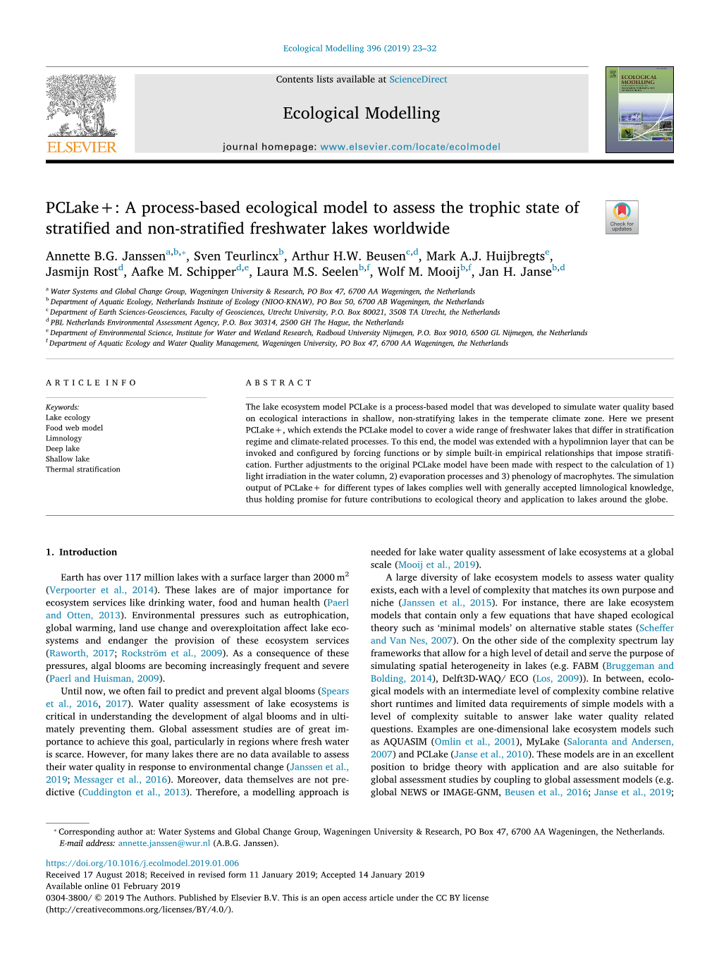 Pclake+ a Process-Based Ecological Model to Assess The