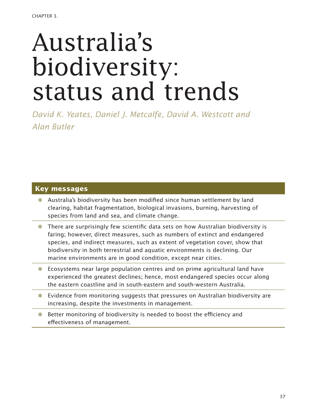 Australia's Biodiversity: Status and Trends