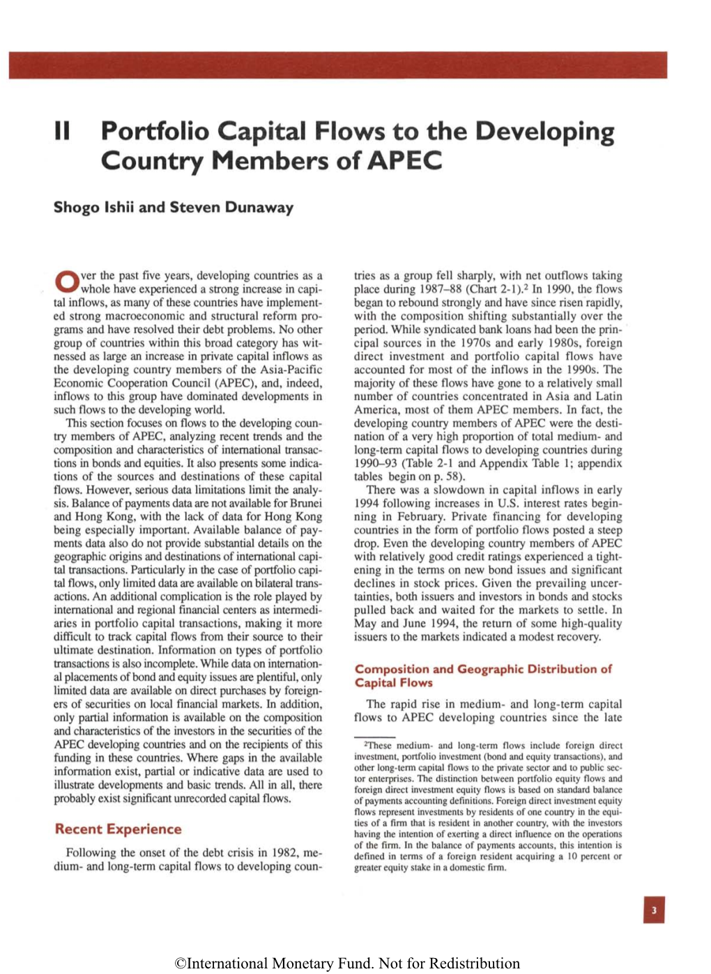 II Portfolio Capital Flows to the Developing Country Members of APEC