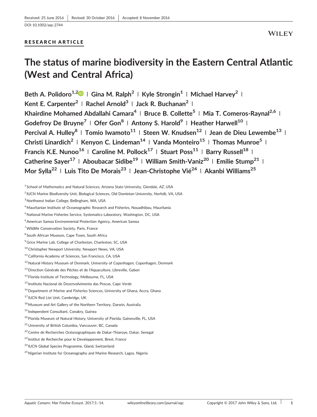 The Status of Marine Biodiversity in the Eastern Central Atlantic (West and Central Africa)