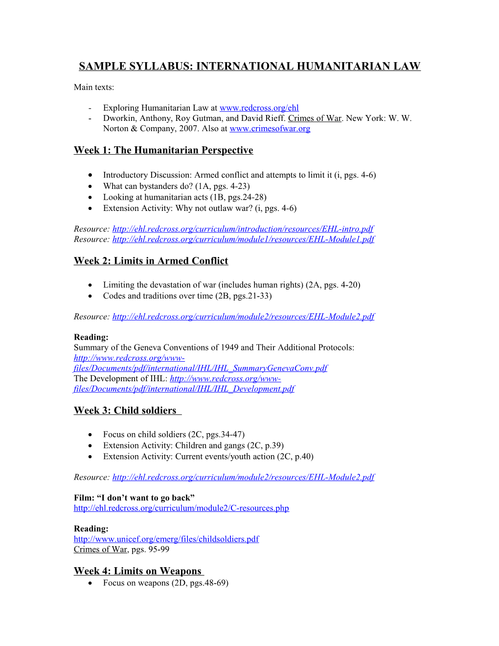 Sample Syllabus: International Humanitarian Law