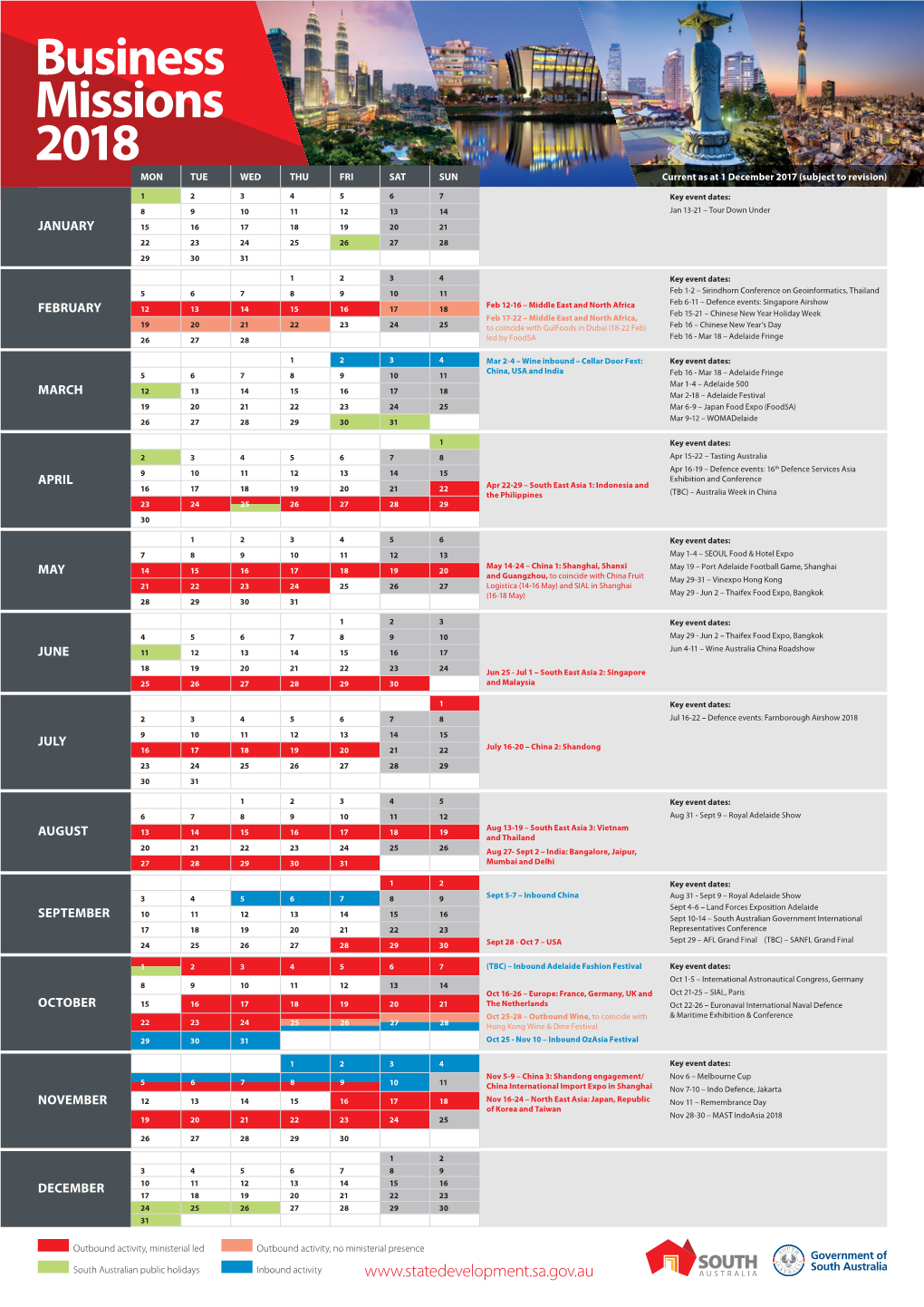 DSD726 Business Mission Calendar 2018