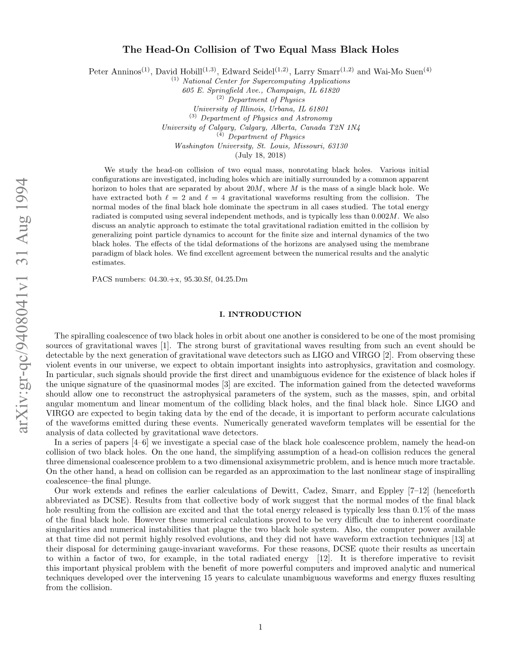 Arxiv:Gr-Qc/9408041V1 31 Aug 1994 Nlsso Aacletdb Rvttoa Aedetectors