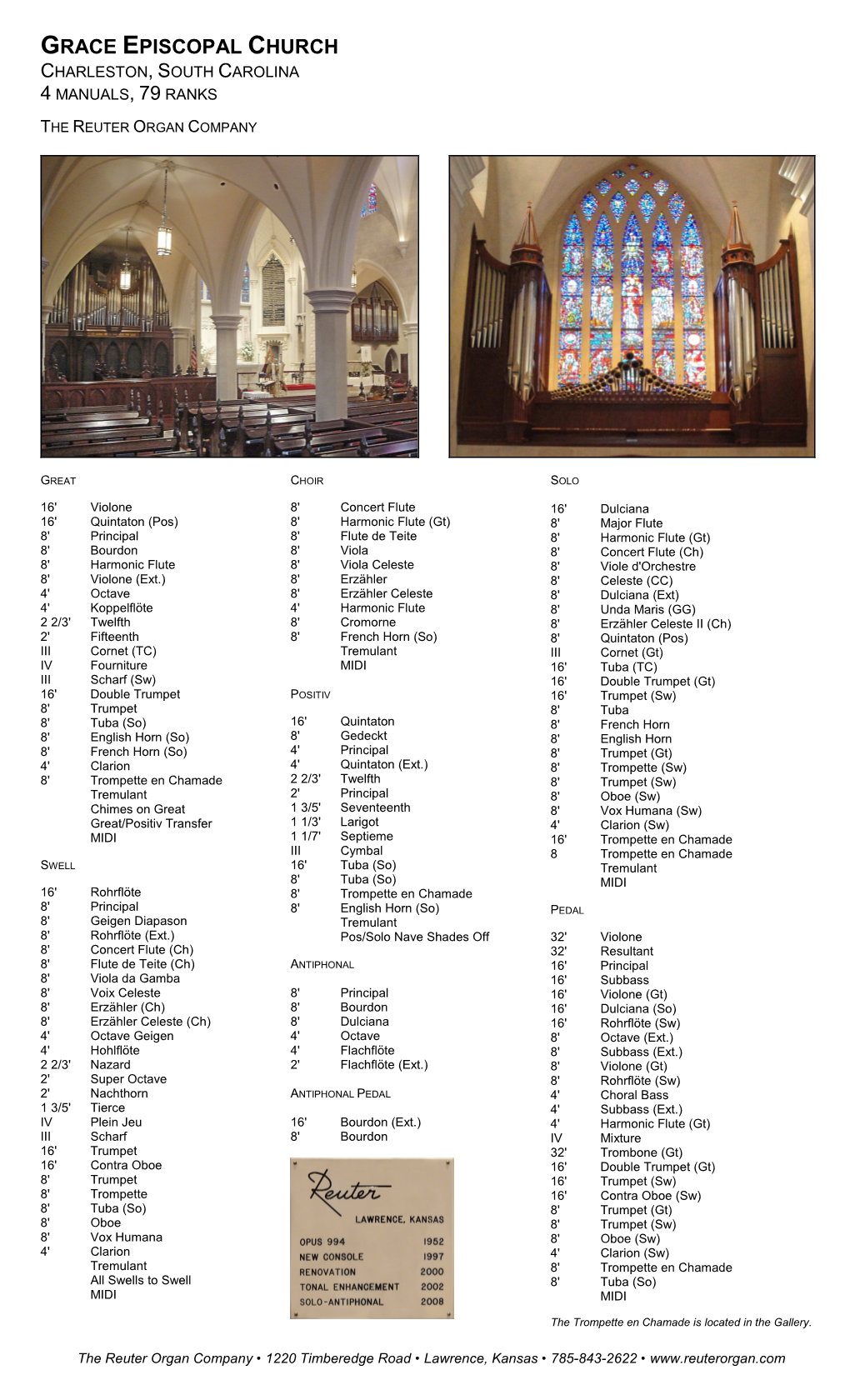 Grace Episcopal Church Charleston , South Carolina 4 Manuals , 79 Ranks