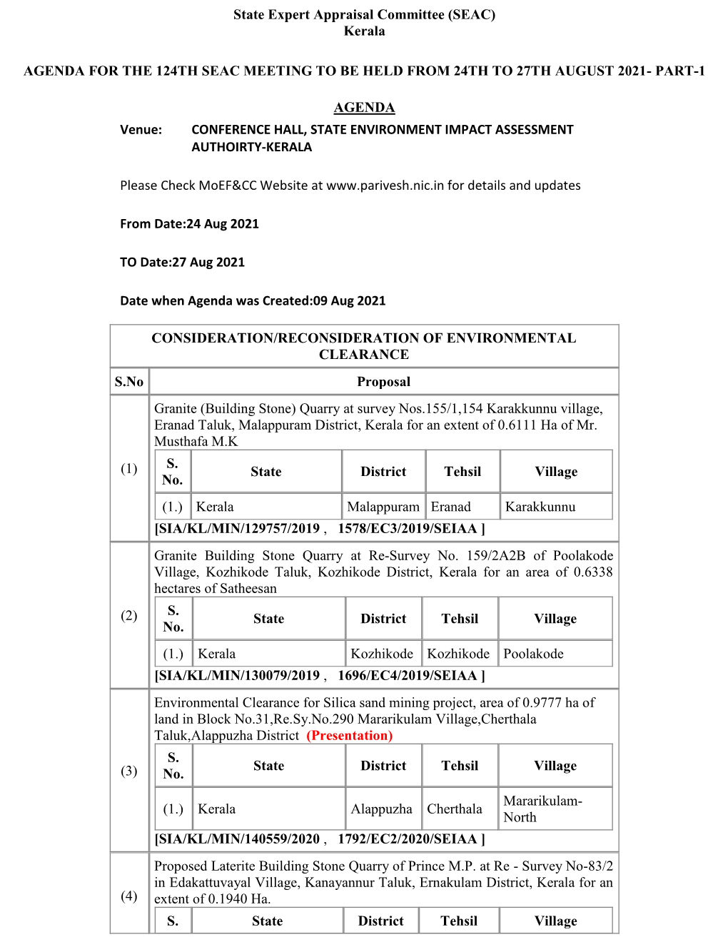 State Expert Appraisal Committee (SEAC) Kerala